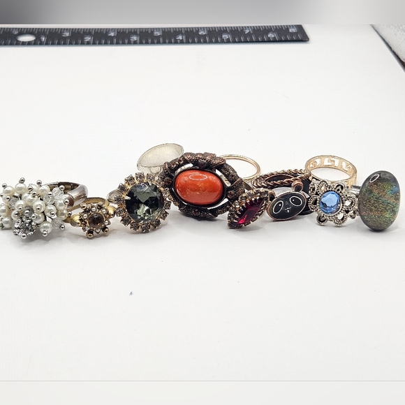 Vintage Ring Mix Variety Retro Pearl   Rhinestone Gem Gold Silver Adjustable 5-8 - Picture 4 of 16